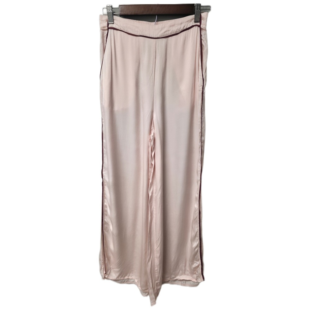 By Anthropologie Contrast Piping Pants Womens XS Satin Pink Lounge Relaxed Silky
